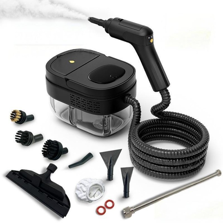 Curatator cu Abur Multifunctional, Folixs®, 2500W, Presiune 3 Bar, Rezervor de Apa de 1600 ml，3 Trepte de Reglare a Aburului, Incalzire Rapida in 10 Secunde, Include 9 Accesorii, Negru