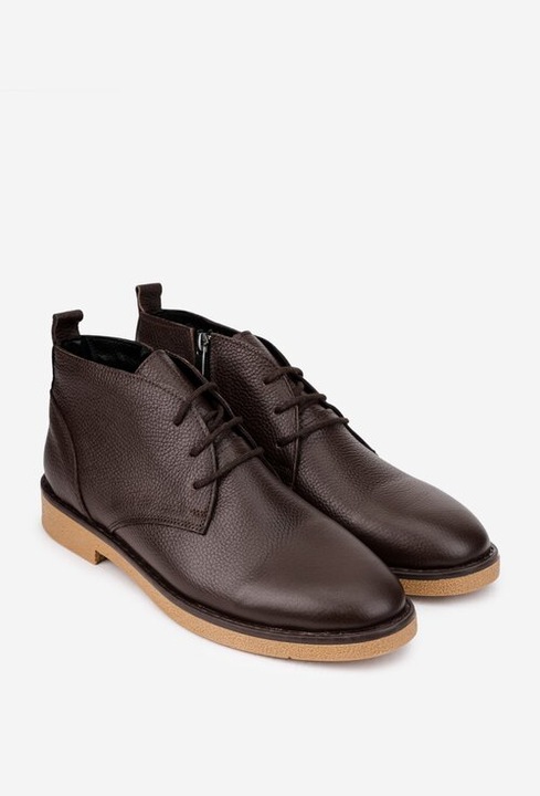 Ghete barbati din piele texturata maro inchis