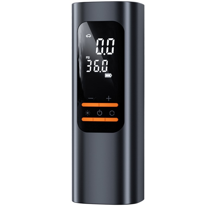 VeniSymlis® Compresor auto ST-5542 2 in 1 fara fir + cablu 12V, acumulator 6000mAh, display dublu digital, 150PSI, lanterna LED SOS, 5 moduri preset auto moto bicicleta mingi