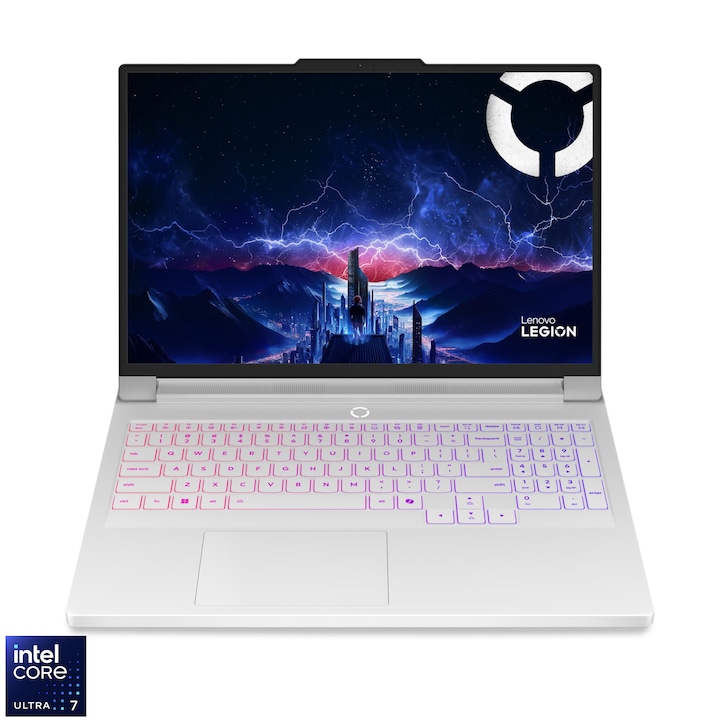 Laptop Gaming Lenovo Legion Pro 7 16IAX10H cu procesor Intel® Core Ultra 7 255HX pana la 5.2GHz, 16" WQXGA, OLED, 240Hz, 32GB DDR5 RAM. 1TB SSD, NVIDIA® GeForce RTX™ 5070 Ti 12GB GDDR7, No OS, Glacier White, 3y on-site Premium Care