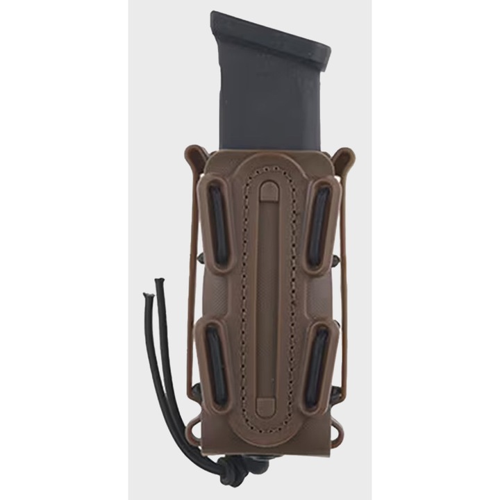 Portincarcator pistol Softshell, FMA, pentru magazii 9mm, plastic si cauciuc, montare Molle sau centura 45mm, acces rapid Fast, usor, Dark Earth