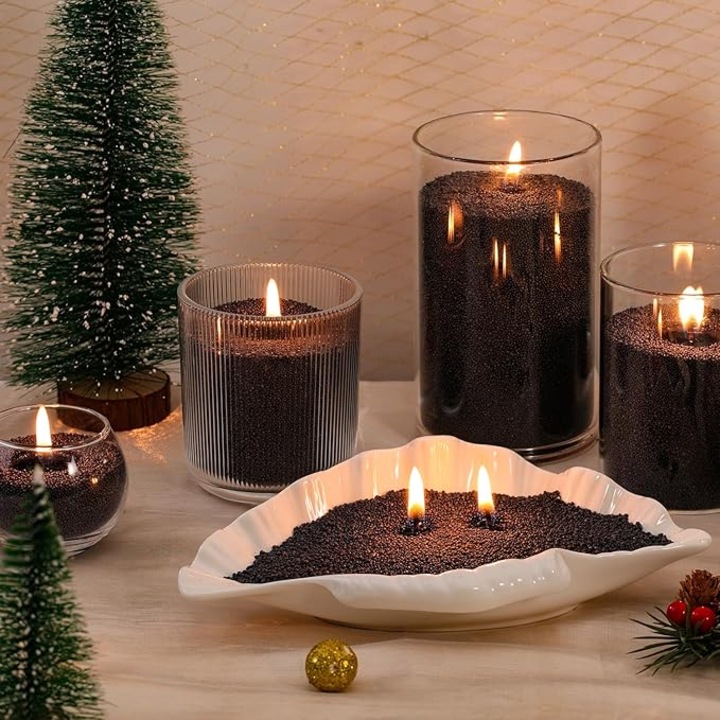 DIY homokgyertya, növényi viasz, 250g, fekete, 50 óra égési idő, 5 pamut kanóc