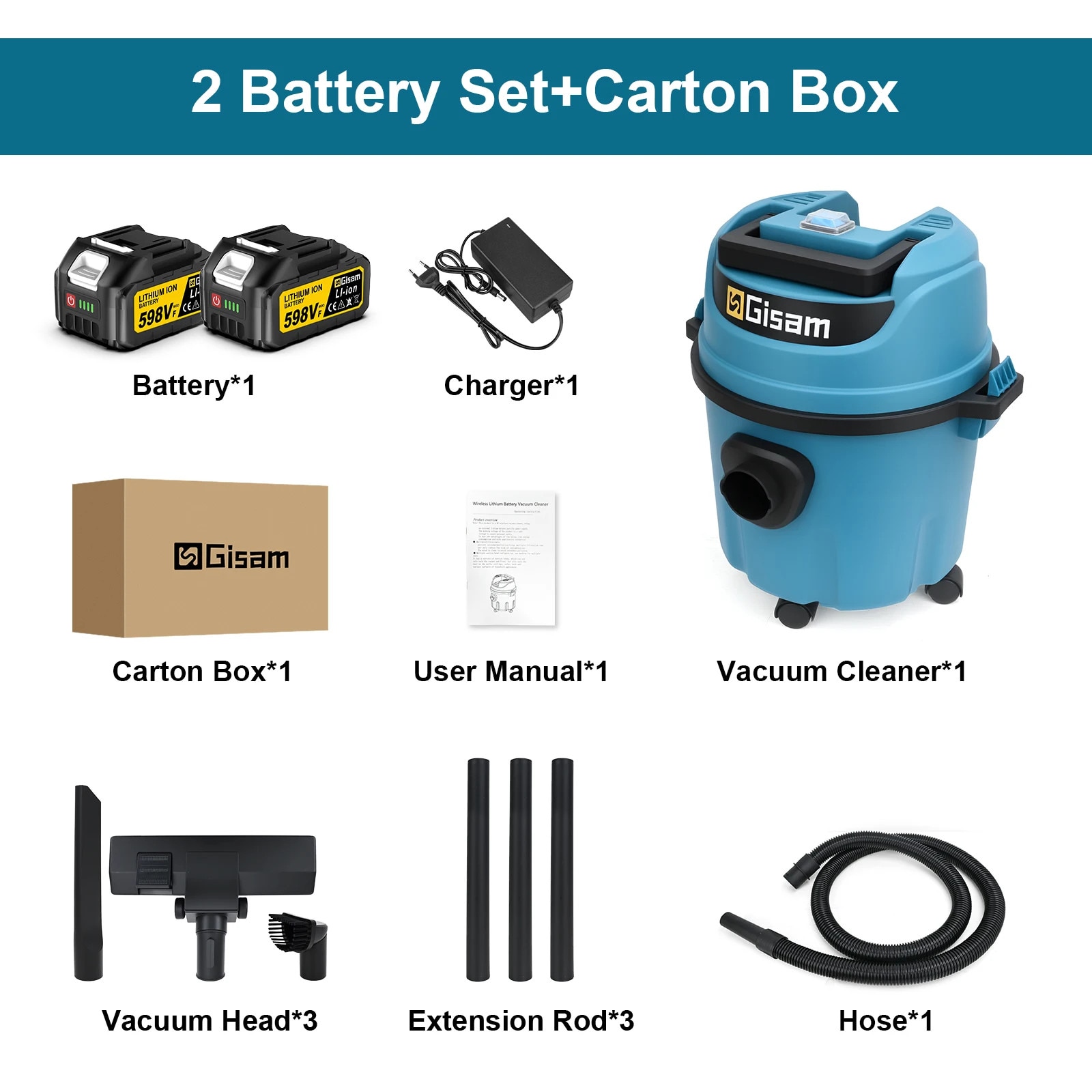 Aspirator, 2500W, capacitate 10L, 2 baterii, mobilitate usoara