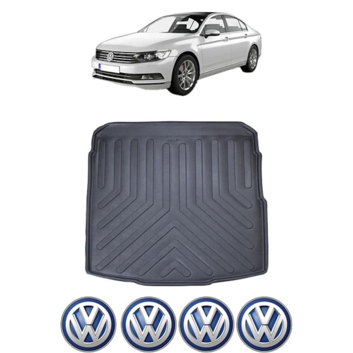 Tavita Portbagaj Volkswagen PASSAT B8 din 2015-2023, CRI-FLO, Protectie Portbagaj Auto, 4x Stickere auto cu Volkswagen