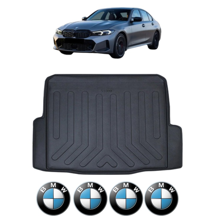 Tavita Portbagaj BMW Seria 3 G20 din 2018, CRI-FLO, Protectie Portbagaj Auto, 4x Stickere auto cu BMW