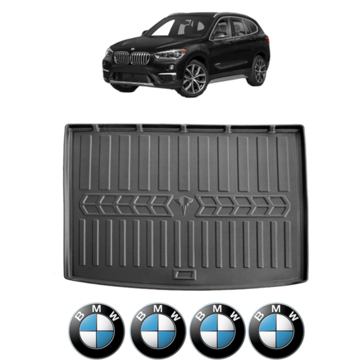 Tavita Portbagaj BMW Seria X1 F48 CU PODEA INALTA din 2015-2022, CRI-FLO, Protectie Portbagaj Auto, 4x Stickere auto cu BMW