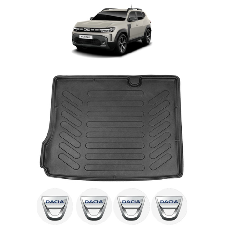 Tavita Portbagaj DACIA DUSTER 4X2 HM FACELIFT din 2022-2024, CRI-FLO, Protectie Portbagaj Auto, 4x Stickere auto cu DACIA