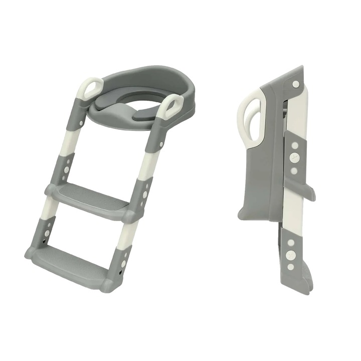 Scaun de toaleta cu trepte, design pliabil, inaltime ajustabila, gri, 34x34x44cm