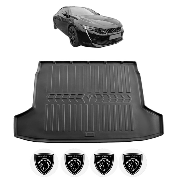 Tavita Portbagaj PEUGEOT 508 I SEDAN, CU BUZUNARE din 2010-2018, CRI-FLO, Protectie Portbagaj Auto, 4x Stickere auto cu PEUGEOT
