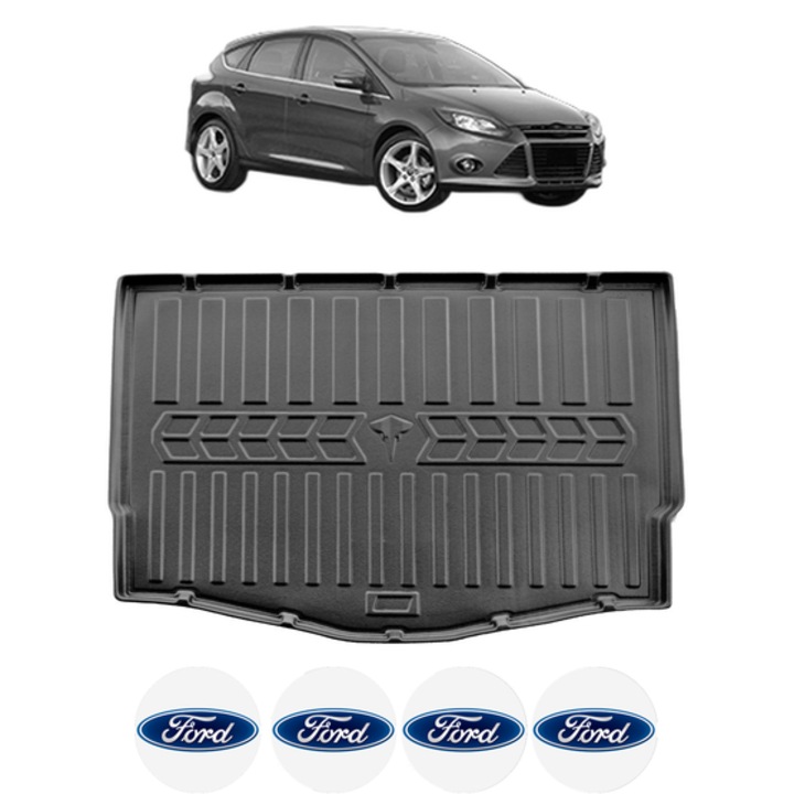 Tavita Portbagaj FORD FOCUS III C346 HATCHBACK, CU ROATA DE REZERVA SUBTIRE din 2011-2018, CRI-FLO, Protectie Portbagaj Auto, 4x Stickere auto cu FORD