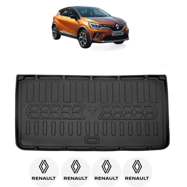 Tavita Portbagaj RENAULT CAPTUR, CU PODEA INALTA din 2013-2019, CRI-FLO, Protectie Portbagaj Auto, 4x Stickere auto cu RENAULT