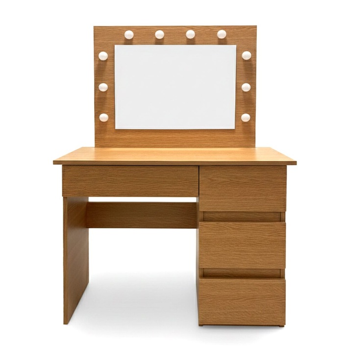 Тоалетка/маса за грим, Artool, Ирина, с огледало и LED осветление, дъб, 94x43x141 см
