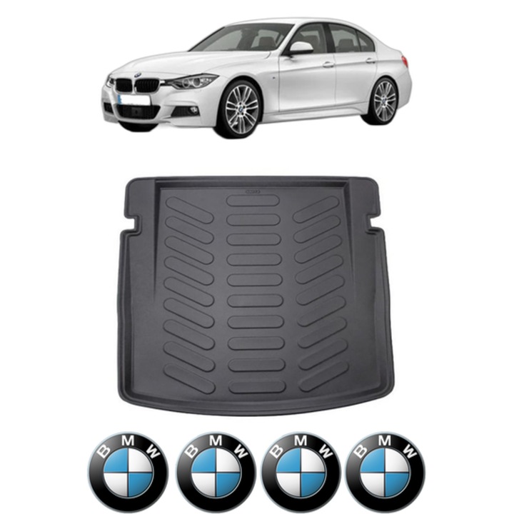 Tavita Portbagaj BMW Seria 3 VI F30 din 2011-2018, CRI-FLO, Protectie Portbagaj Auto, 4x Stickere auto cu BMW
