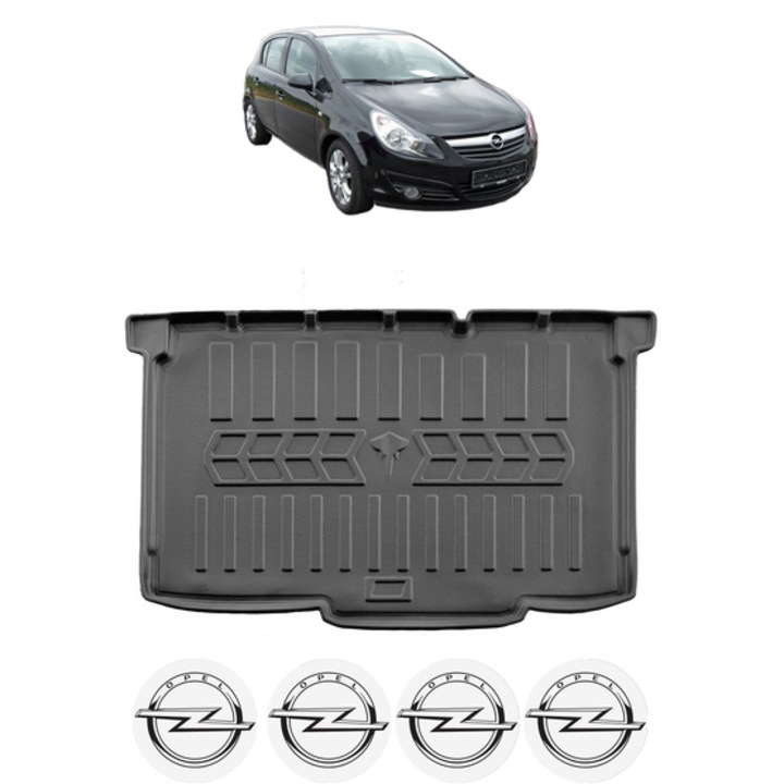 Tavita Portbagaj OPEL CORSA D CU PODEA JOASA din 2006-2014, CRI-FLO, Protectie Portbagaj Auto, 4x Stickere auto cu OPEL