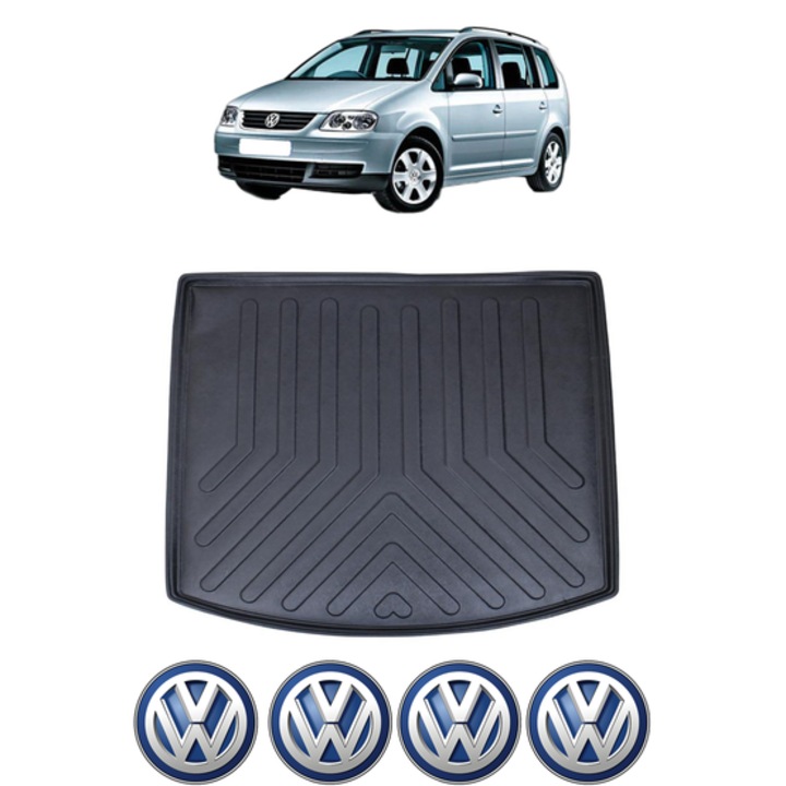 Tavita Portbagaj Volkswagen TOURAN I 1T din 2003-2014, CRI-FLO, Protectie Portbagaj Auto, 4x Stickere auto cu Volkswagen