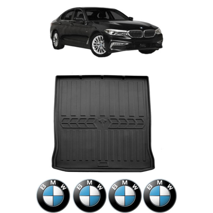Tavita Portbagaj BMW Seria 5 G30 SEDAN din 2017-2023, CRI-FLO, Protectie Portbagaj Auto, 4x Stickere auto cu BMW