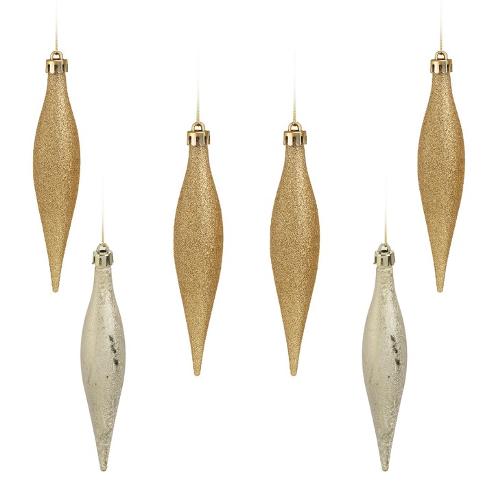 Set Ornamente de Craciun Turturi Aurii Glitter Mat 16cm - 6buc