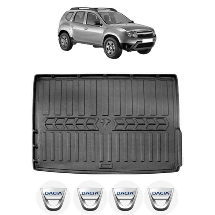Tavita Portbagaj DACIA DUSTER 4WD din 2010-2014, CRI-FLO, Protectie Portbagaj Auto, 4x Stickere auto cu DACIA
