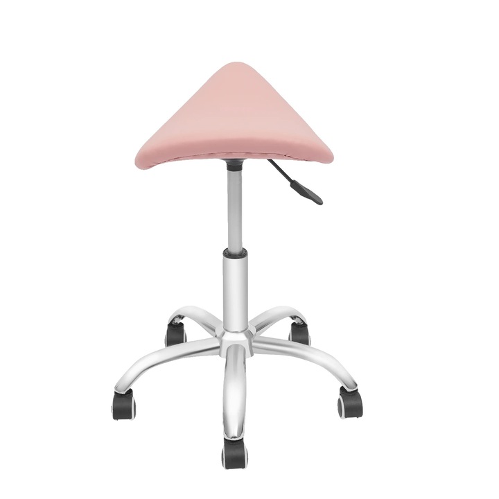 Taburet cu roti, reglabil pe inaltime, roz, 130 kg, design elegant