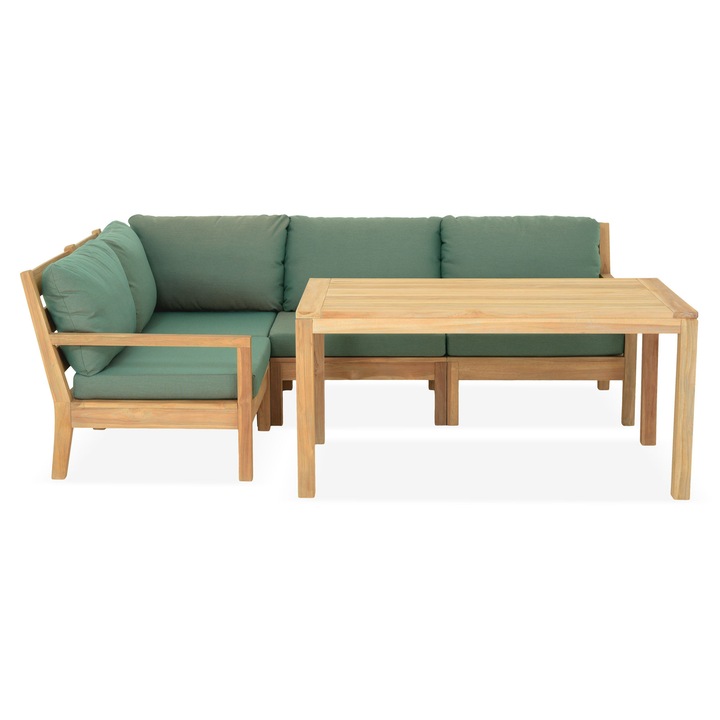 Set mobilier gradina/terasa coltar 5 piese, Maison Mex FRAME, gri/verde