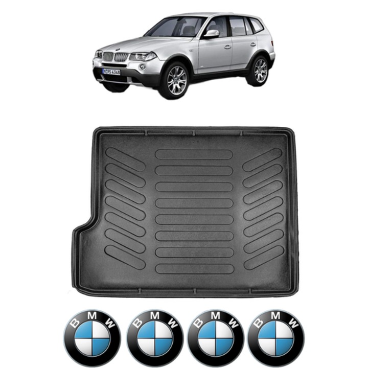 Tavita Portbagaj BMW Seria X3 E83 din 2003-2010, CRI-FLO, Protectie Portbagaj Auto, 4x Stickere auto cu BMW