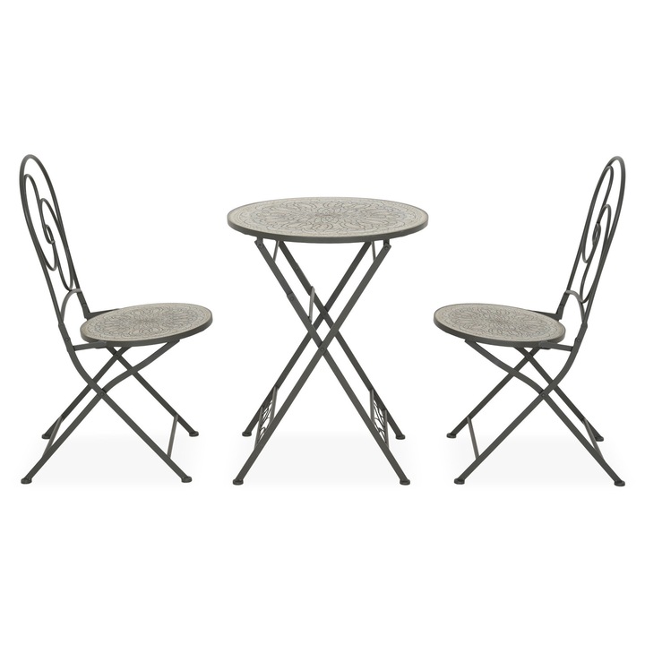 Set mobilier gradina Maison Mex NUEVO, 2 scaune si masa, gri/mix gri, 39x50x93cm, 76x58cm