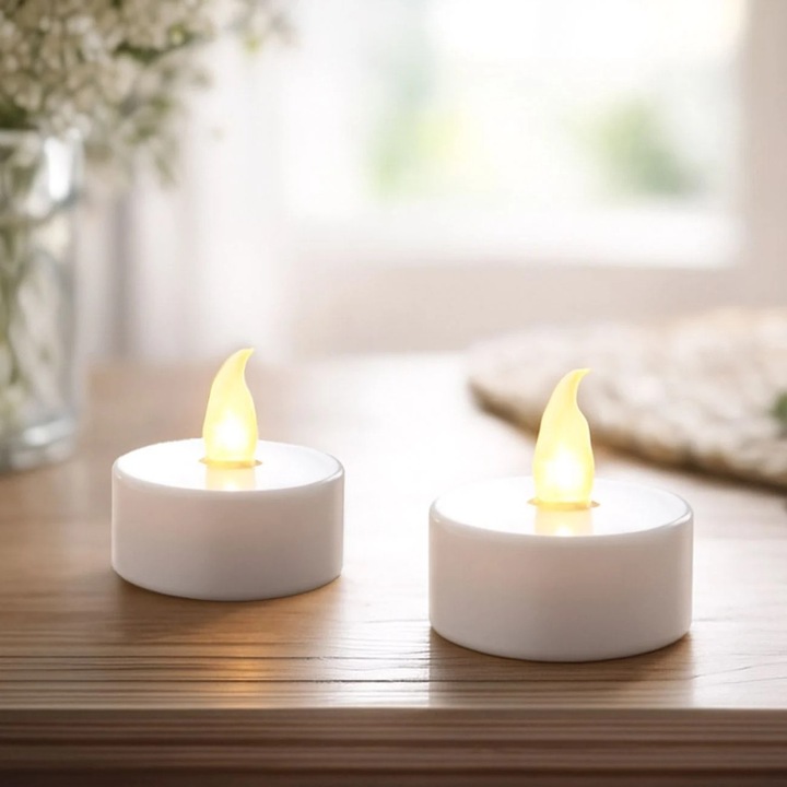 Lumanare tip Pastila LED cu Baterie & Flacara Alba Ø4x4cm - 2buc