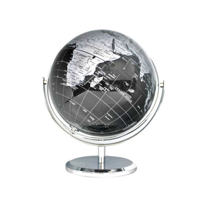 Декоративен глобус, черно-бял, метална стойка, 20см диаметър, 27.5см височина