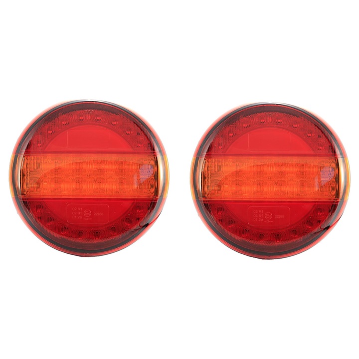 Lampa Stop, 24/7 AUTO, Rotund LED, Cu semnalizator dinamic, 10–30 V, Roșu-galben, Marcat E, Set 2 bucăți