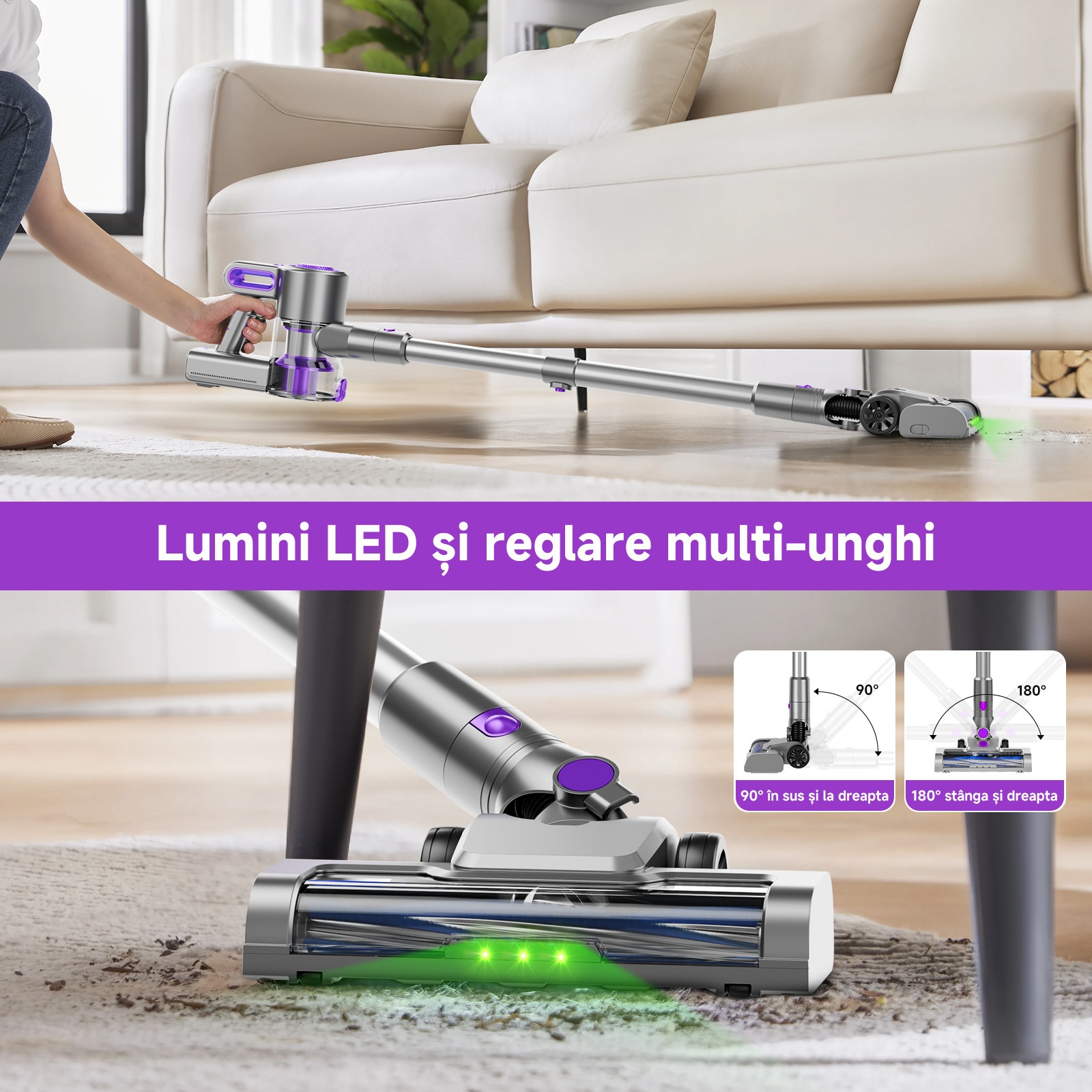 Aspirator fără fir Keyyet B150E, 40KPA, 45 min autonomie, purpuriu