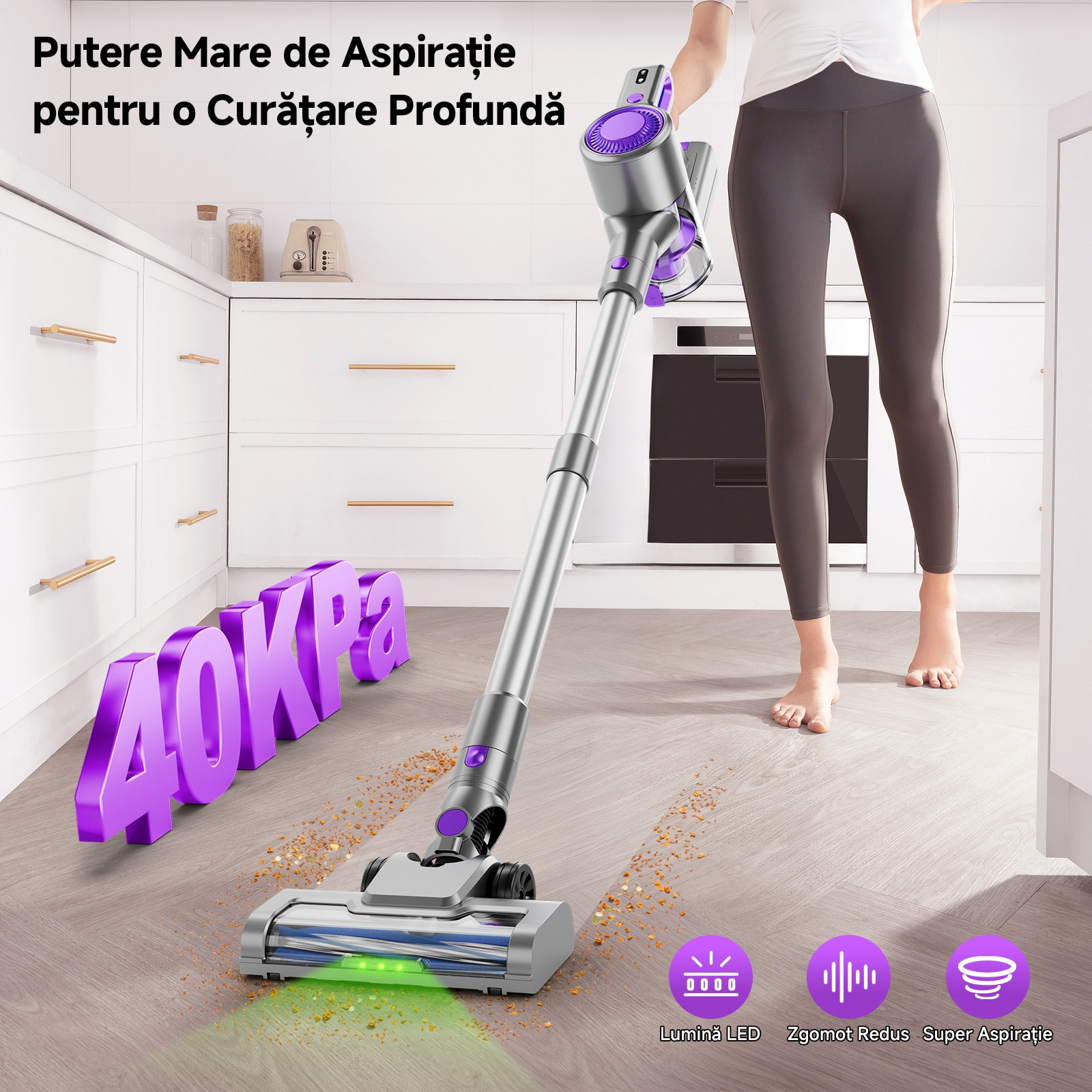 Aspirator fără fir Keyyet B150E, 40KPA, 45 min autonomie, purpuriu