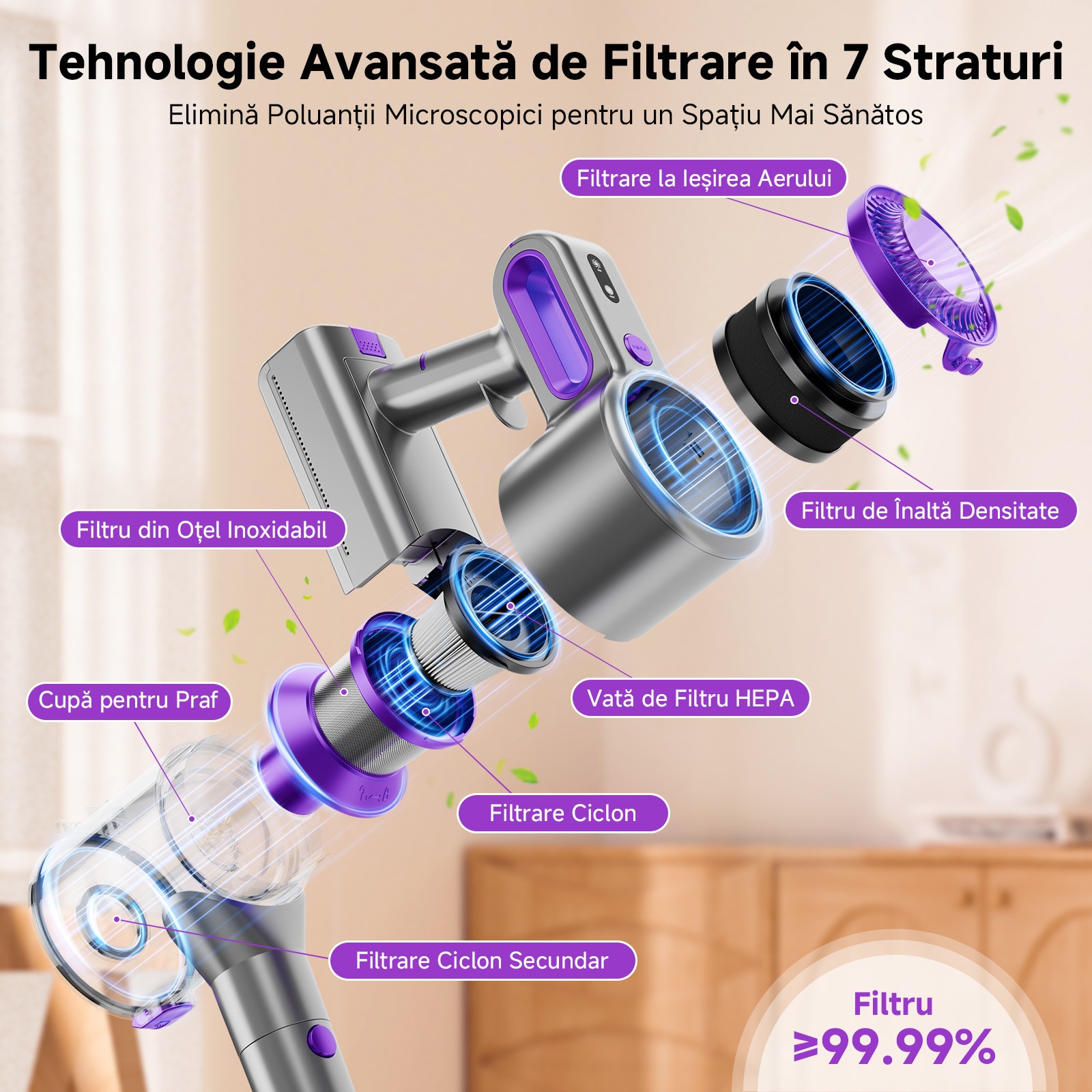 Aspirator fără fir Keyyet B150E, 40KPA, 45 min autonomie, purpuriu