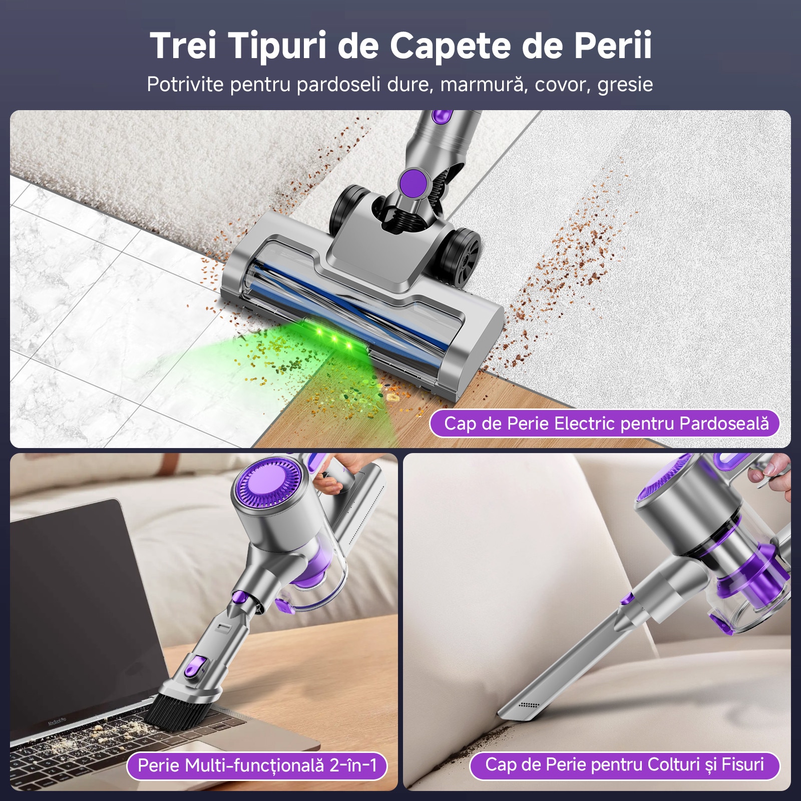 Aspirator fără fir Keyyet B150E, 40KPA, 45 min autonomie, purpuriu