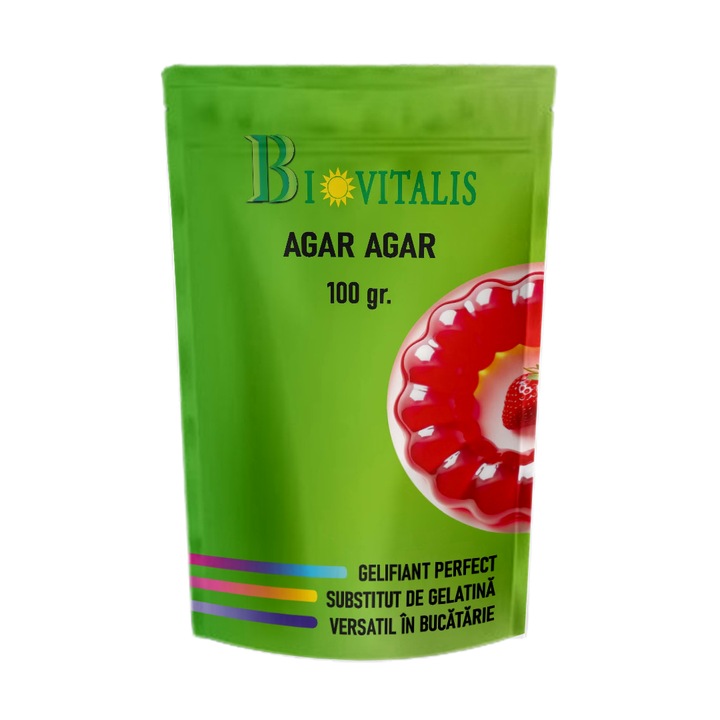 Gelatina Agar Agar Biovitalis, vegan, pulbere 100% naturală, sănătoasă, 200g
