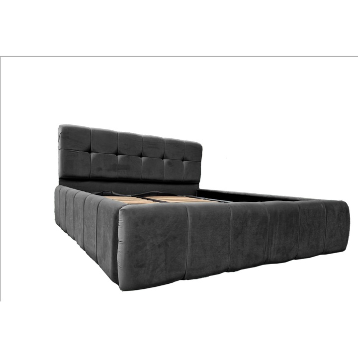 Pat Dionis tapitat 120/200 cu somiera rabatabila si spatiu depozitare gri inchis