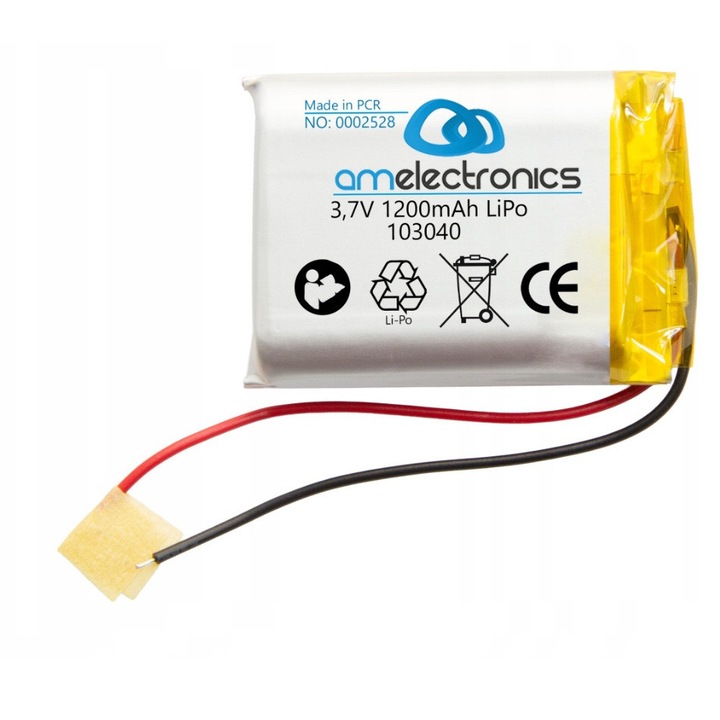 Acumulator LiPo 3,7V 1200mAh 103040 AM Electronics, 10x30x40mm, 25g