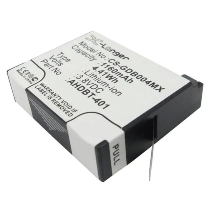 Acumulator Cameron Sino pentru GoPro Hero 4, 3,8V, 1160mAh, Li-Ion, dimensiuni 36,20x32,63x10,84mm