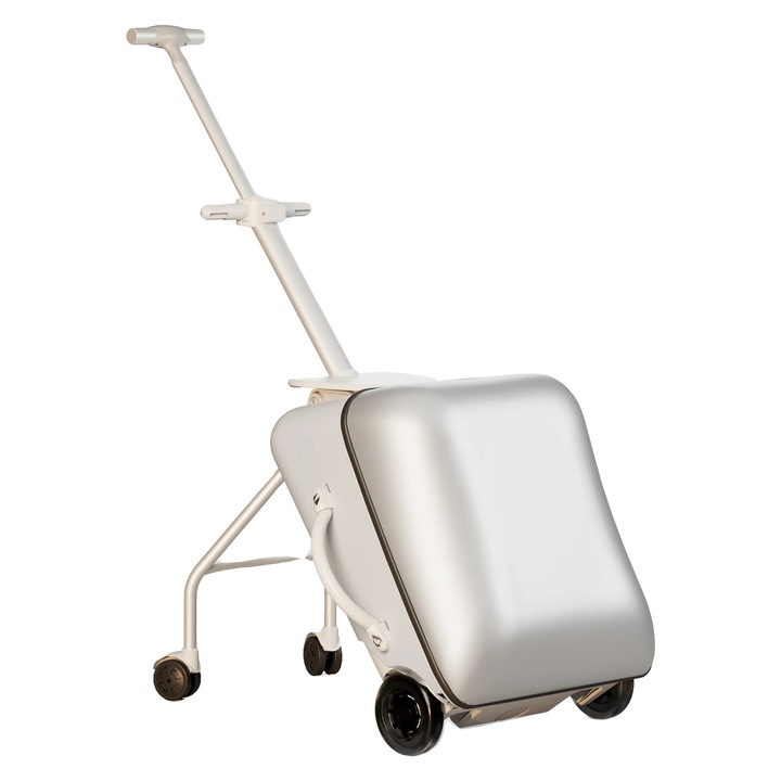 Сребрист куфар с двойни въртящи се на 360 градуса колела, издръжлива метална конструкция, 4.8 кг