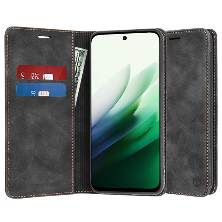 Husa pentru Xiaomi Redmi 15 5G / Redmi 15 4G, SKYDDAR INNOVATION, Confy Cover tip Carte din piele Eco Premium, cu Portofel Interior, set cu sticker, Negru