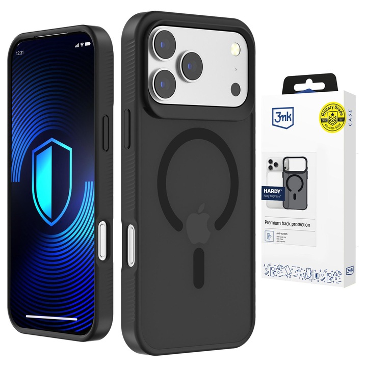 Husa fumata cu MagSafe pentru Apple iPhone 17 Pro Max - 3mk HARDY® Hazy MagCase™ Black