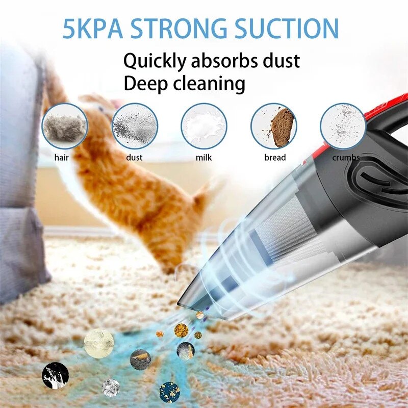 Aspirator portabil, design maner, putere de aspiratie, rosu, fara fir, accesorii incluse