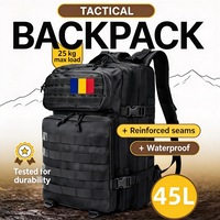 Rucsac militar, Excitat®, 45L, Oxford 900D, Rucsac drumetie, Rucsac munte, Rucsac tactic mit Klettverschluss, Ghiozdan militar, Bretele de umar cu amortizare, Pentru drumetii pe munte, camping, Impermeabil, 50x30x30CM, Negru