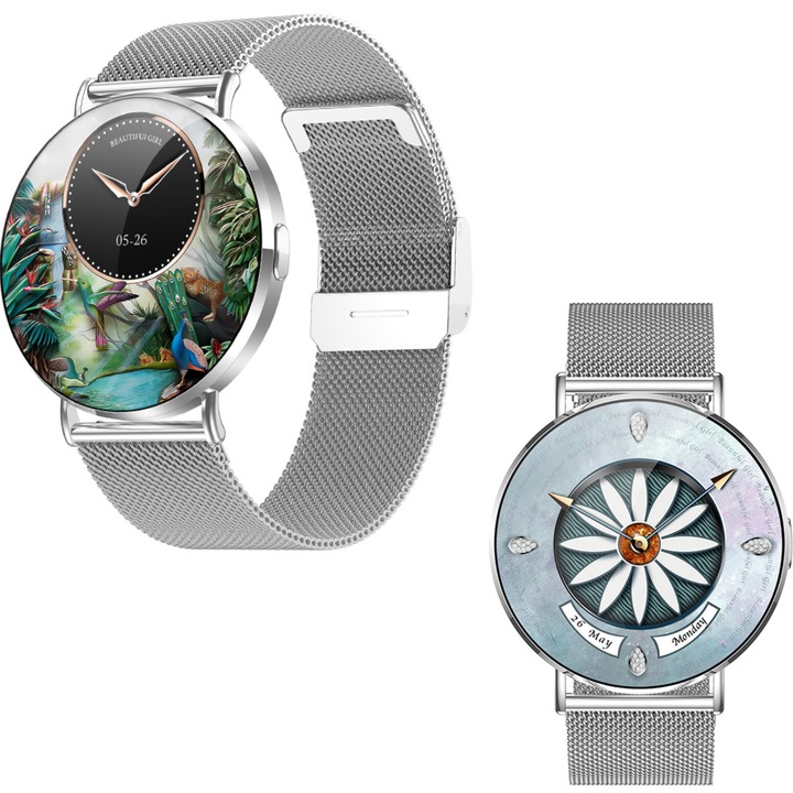 Ceas Smartwatch Mirunia, Argintiu/Silver, Ecran Rotund AMOLED 1.32", IP67, Design Ultra-Subtire 6.9 mm, Bluetooth Calling,100+ moduri sport, Monitorizare sanatate, Always-On Display, Notificari, Mesaje