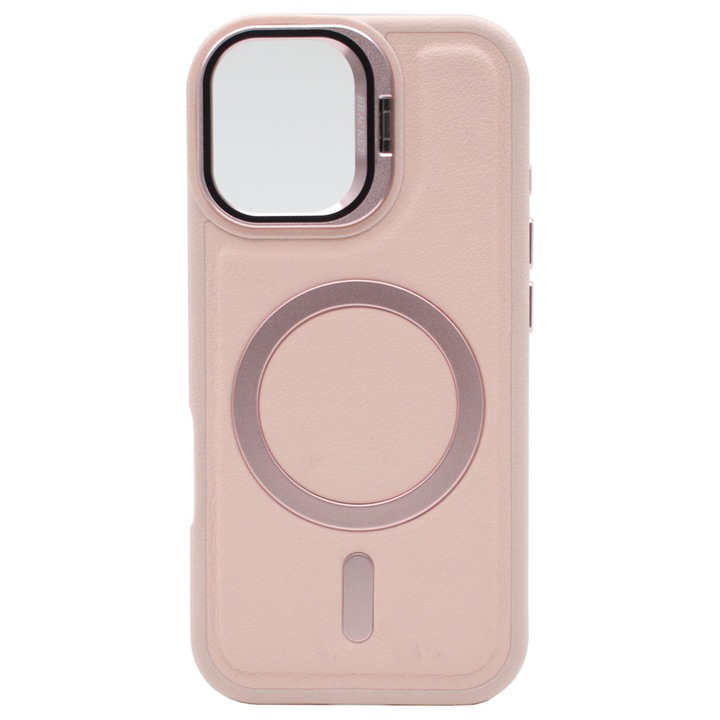 Калъф от еко кожа Camera Glass Bracket, тип MagSafe, интериор от микрофибър, за Apple iPhone 15 Pro Max, розов