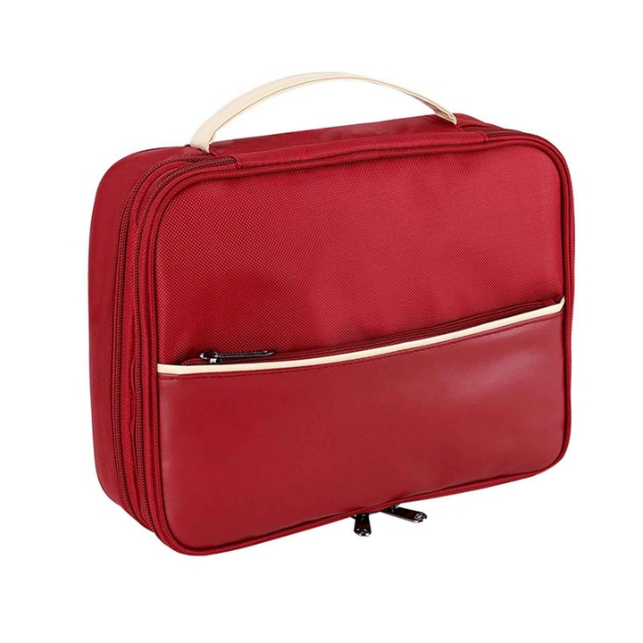 Geantă organizatoare cabluri, ORBER, 3 straturi, rezistentă la apă, roșu, 28x9cm