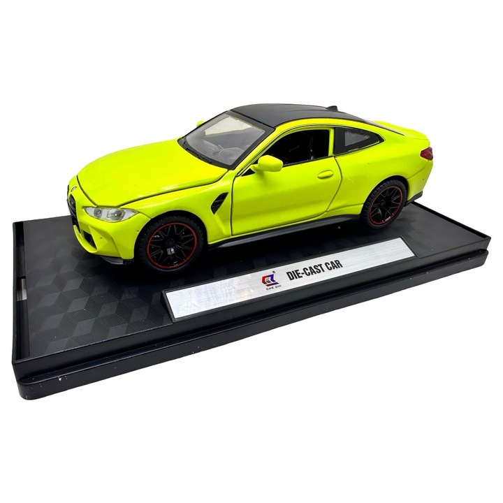Macheta BMW M4 Coupe culoarea galben Sao Paulo Yellow 1:32 metal lumini si sunete