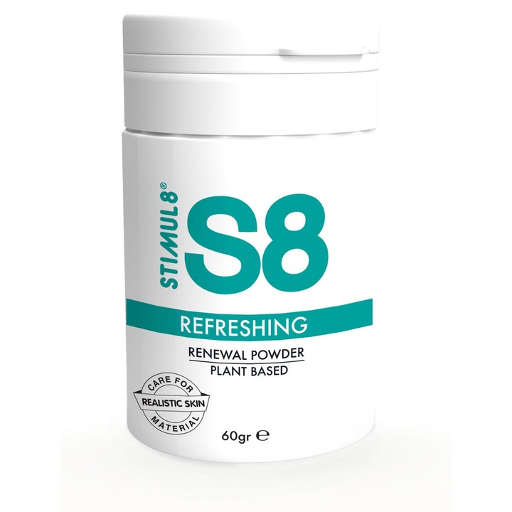 Pudră pentru întreținerea jucăriilor sexuale Stimul8 S8 Refreshing, protejează materialele, 60g