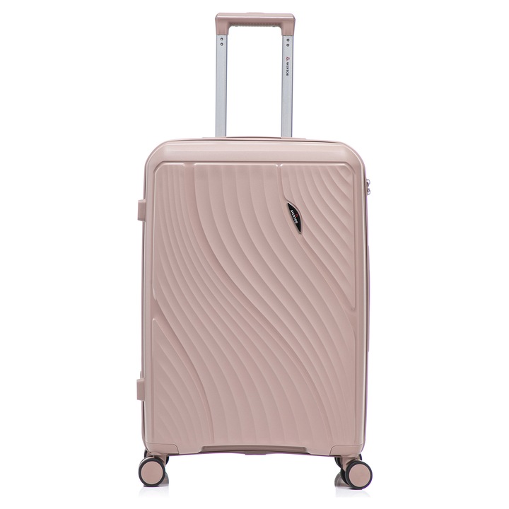 Troler de cabina Aventor AV106, 55x38x21.5 cm, polipropilena, bagaj de mana, cifru TSA, 4 roti duble 360°, rose
