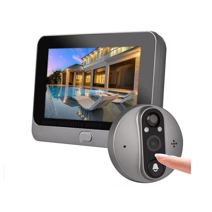 Interfon video wireless Tuya Smart, ecran 4, 3 inch, vedere nocturnă HD, detectare mișcare, set complet