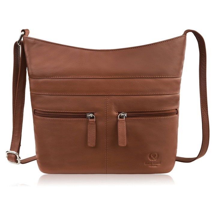 Geanta de umar din piele pentru femei, spatioasa, Paolo Peruzzi, Maro cognac, 11x26x26